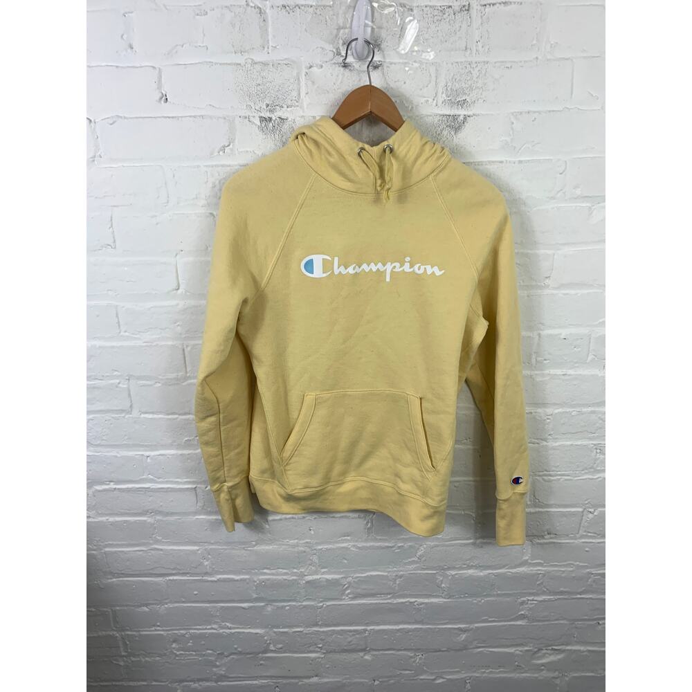 Champion Women's Powerblend Logo Fleece Pullover Hoodie Scotch Yellow Size XS